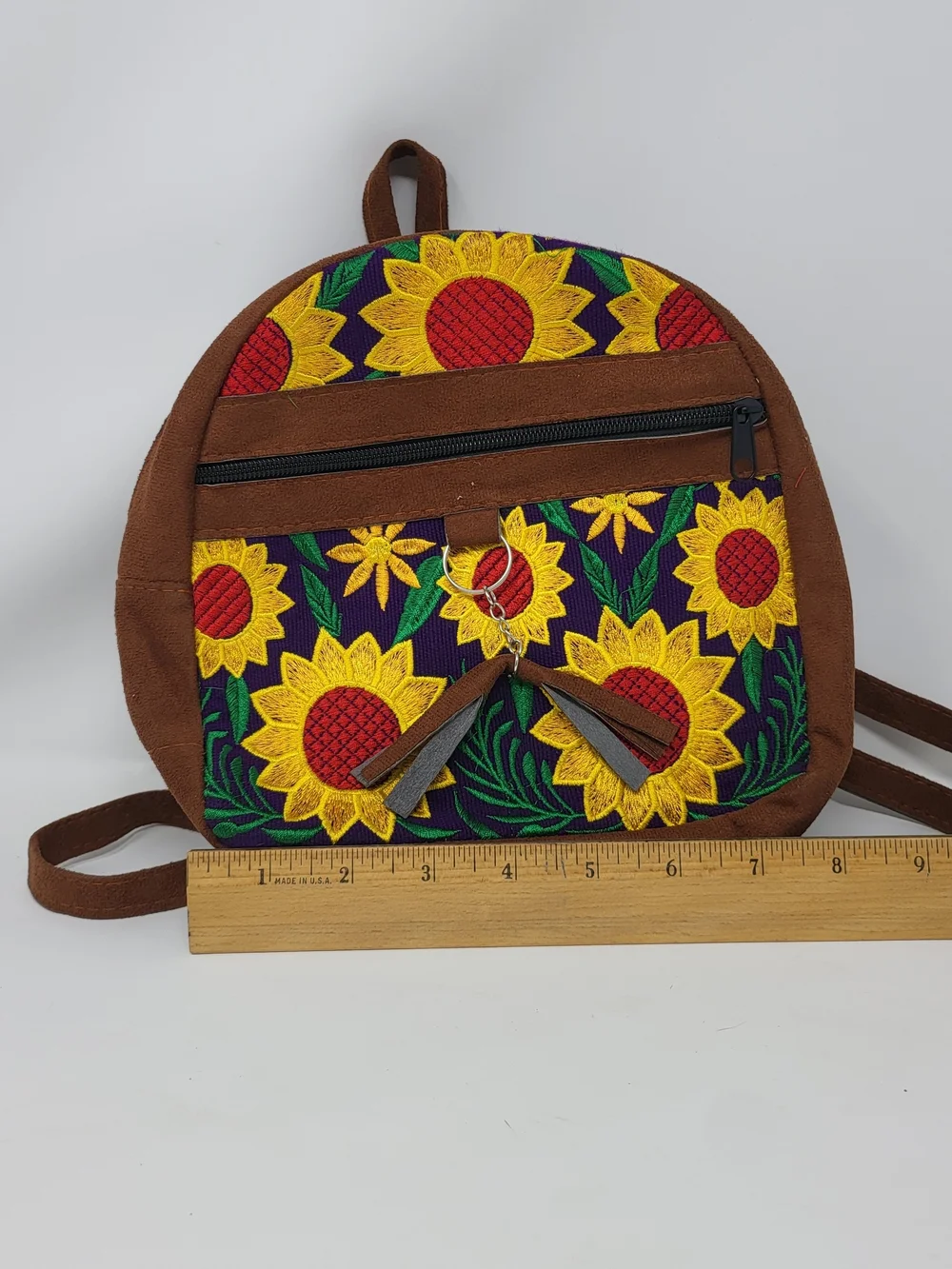 Sunflower Embroidered Brown Crossbody Bag